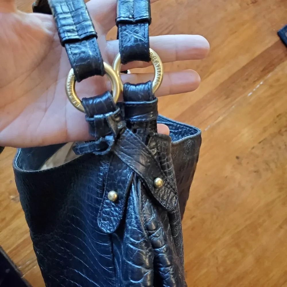 Brahmin Black croc leather hobo satchel bag designer